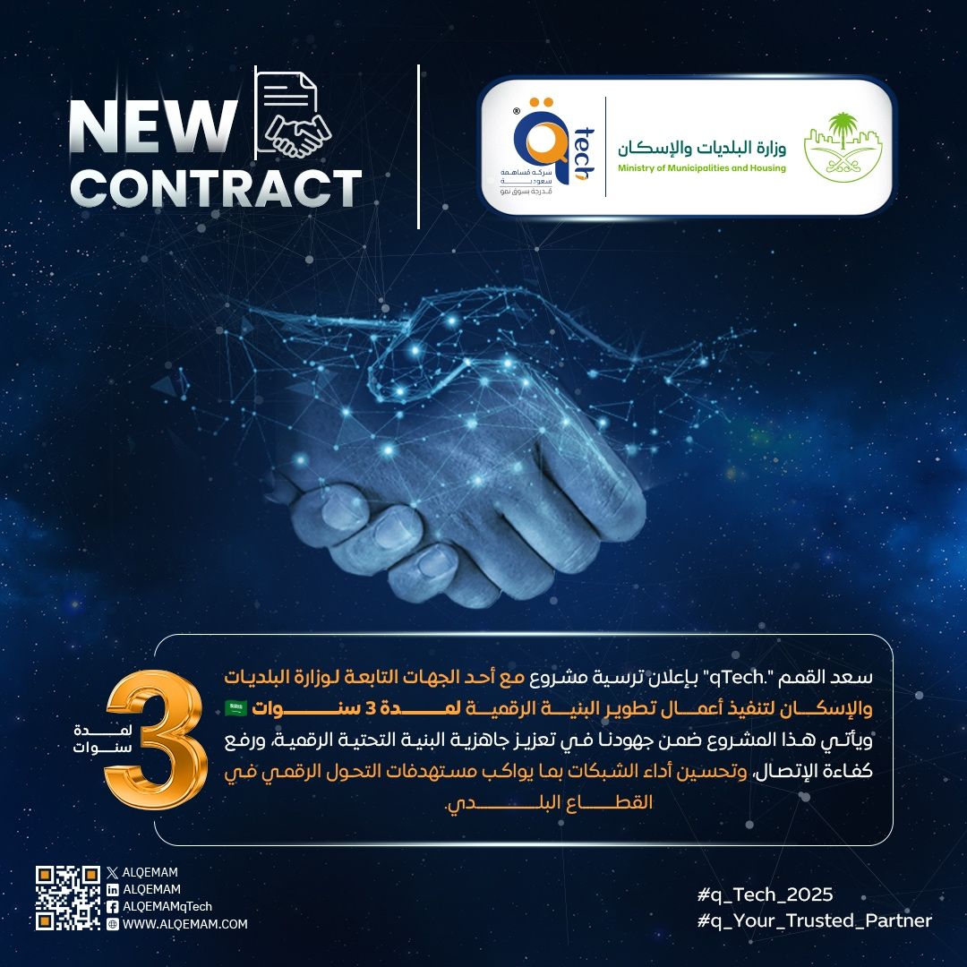 "القمم" تعلن ترسية بمشروع تطوير البنية الرقمية لجهة تابعة لوزارة البلديات والإسكان لمدة ثلاث سنوات